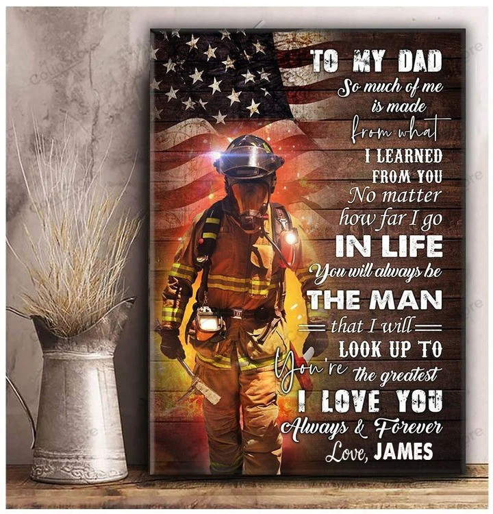 4th of July Firefighter Canvas, To my Dad Firefighter Wall Art, Gift from Son for Firefighter's Day