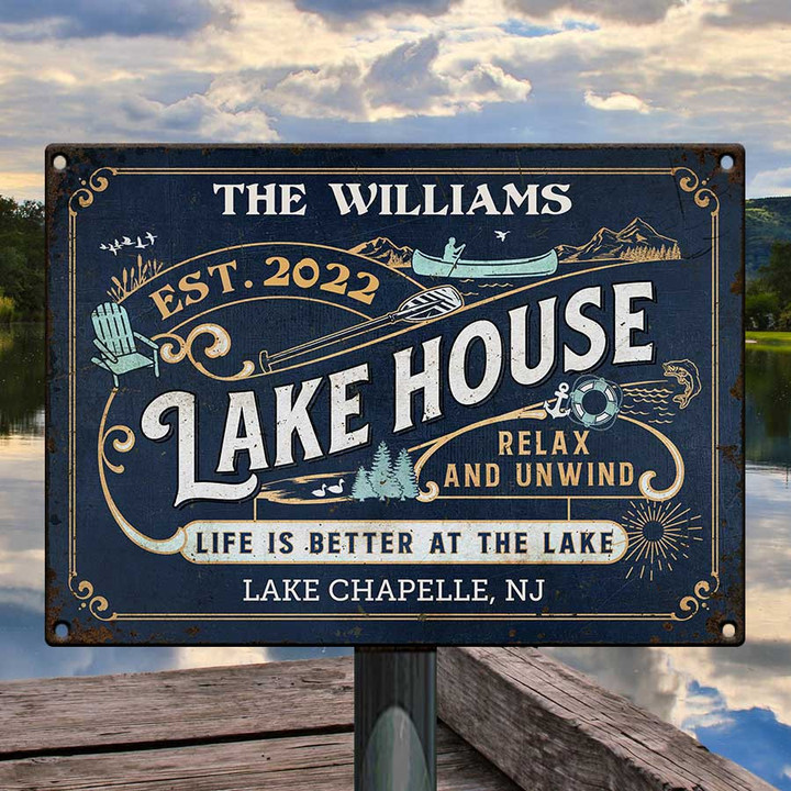 Personalized Lake House Life Better at the Lake, Customized Vintage Metal Signs for Lake House
