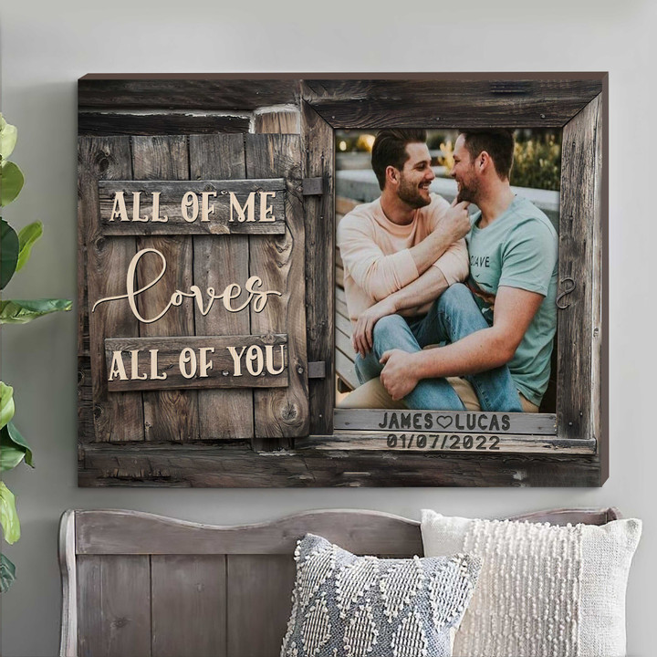 Best gift for Gay Couple Wall Art, Gay Pride Moth Anniversary LGBT Gift for Bedroom, All of me Canvas