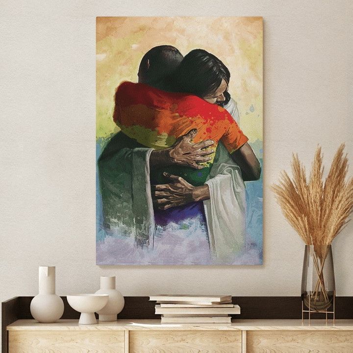 LGBT God Hug you in His Arm , LGBT Jesus Canvas Prints for LGBT Pride Month