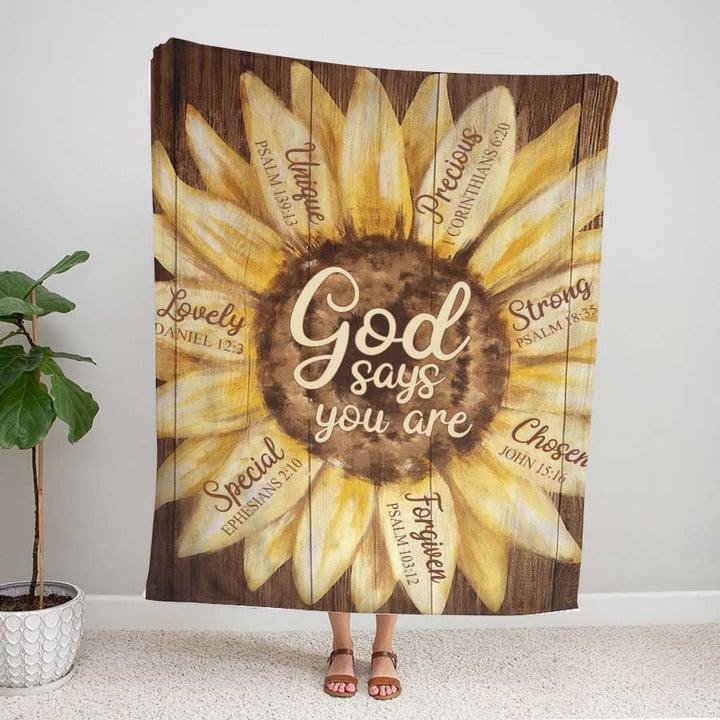 Sunflowers God says you are Blanket, Jesus Painting Sunflower Fleece Blanket for Bedroom