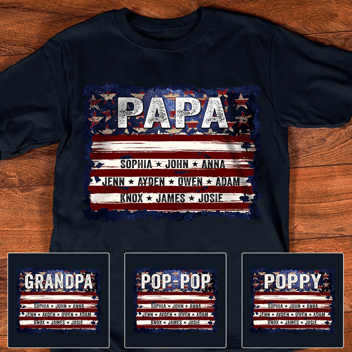 Personalized Papa Flag With Grandkids, Father's Day Shirt