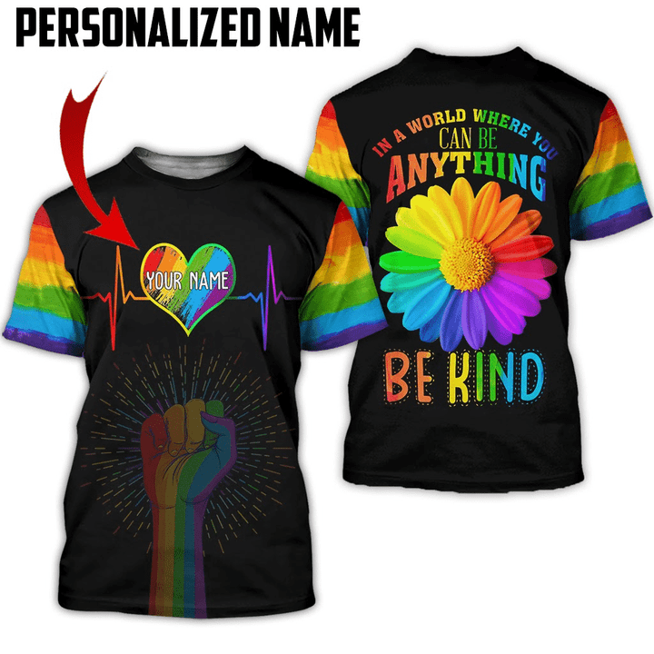 Daisy LGBT T Shirt, Be Anything Be Kind, Custom Name Heartbeat 3D T Shirt