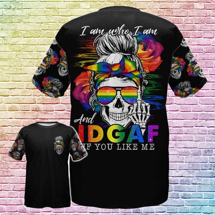 Skull Lesbian Shirt For Pride Month, I Am Who I Am And Idgarf if You Like Me 3D T Shirt