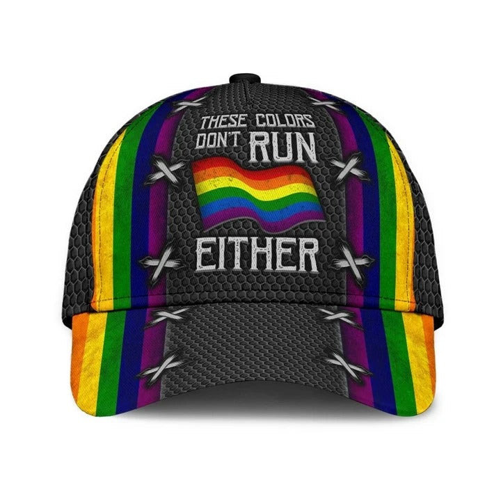 Pride 3D Baseball Cap Hat, LGBT These Colors Don't Run Either, Gifts For Couple Gay Man