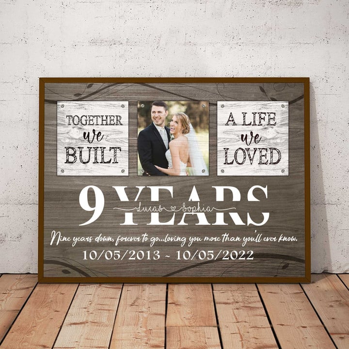 9 Year Anniversary Gifts Traditional, Custom Photo Couple Wall Art for Husband Bedroom Canvas
