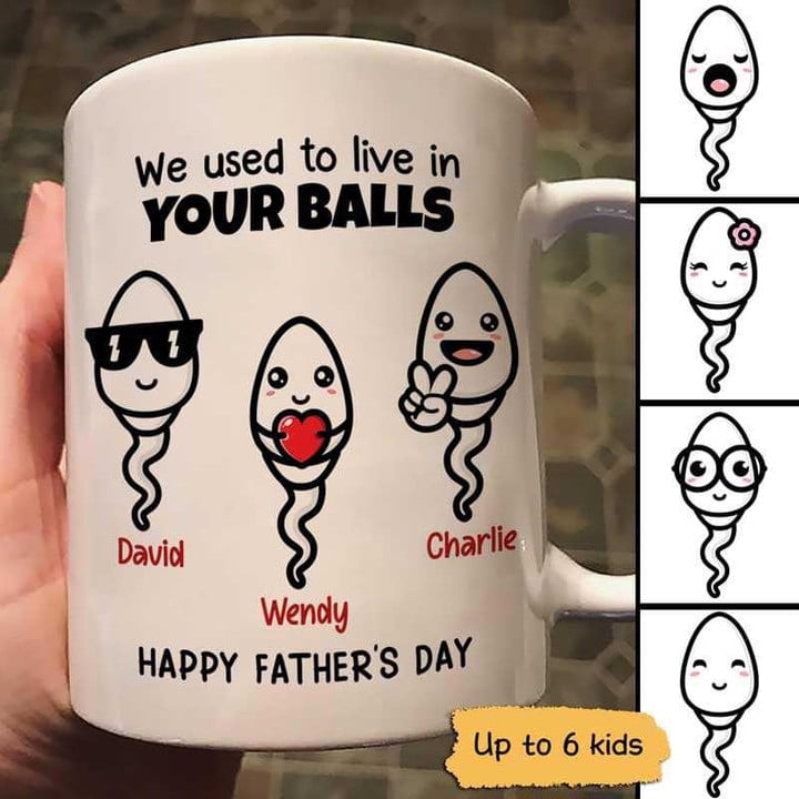 Little Cute Kids Happy Father's Day Personalized Mug, We used to live in your ball Coffee Mug