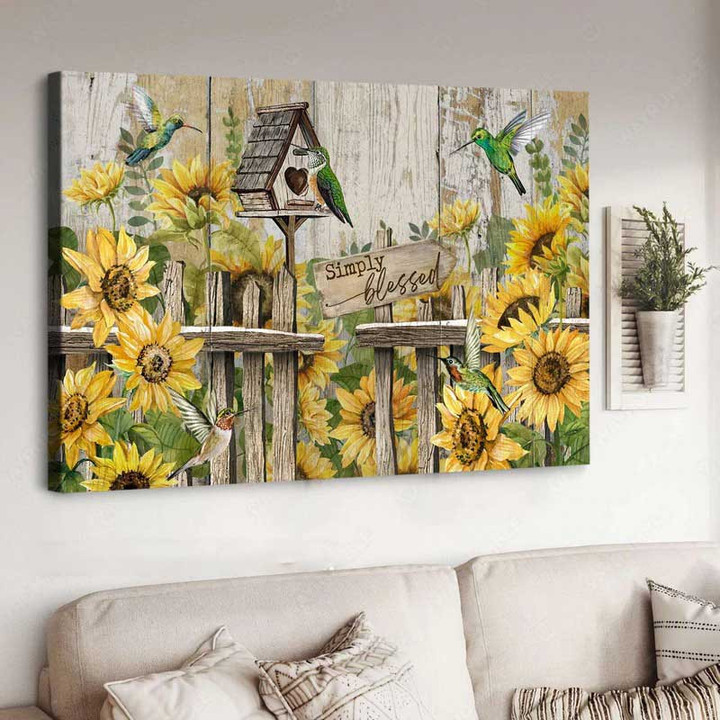 Hummingbird Sunflower Garden, Simply Blessed Jesus Landscape Canvas Prints