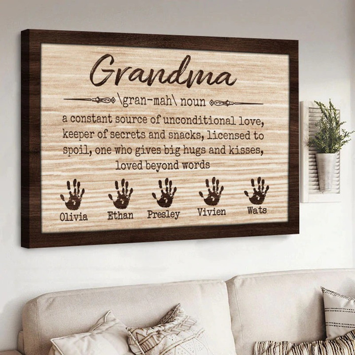 Personalized Grandma Definition Hand Kids Canvas, Nana Hand Down Wall Art