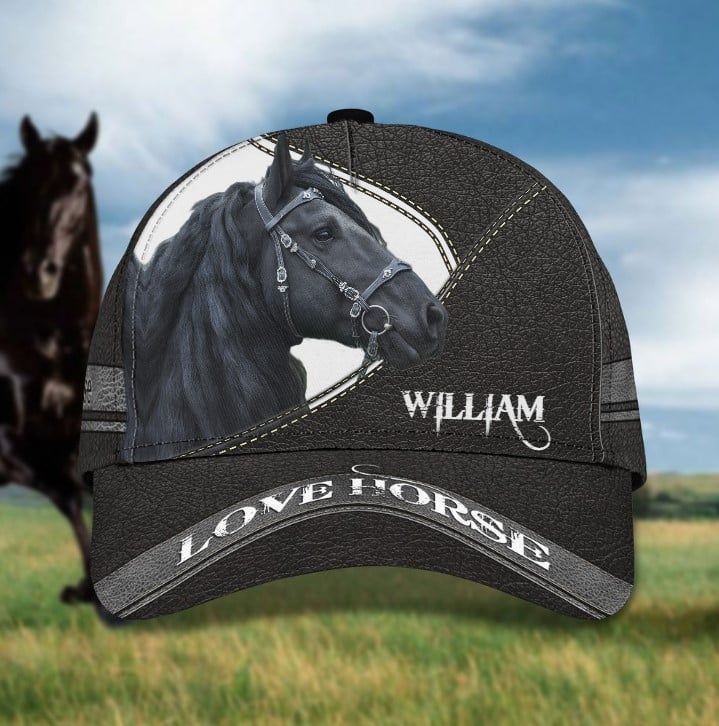 Personalized Black Horse 3D Classic Cap for Horse Lovers, Horse Hat for Man