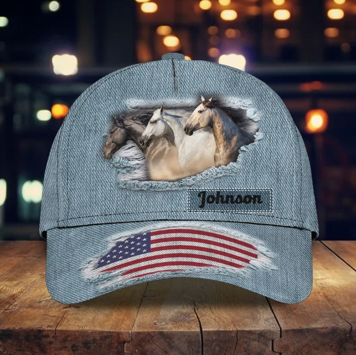 Personalized 4th of July Horse Cap for Him, American Flag Jean Pattern Horse Hat for Her