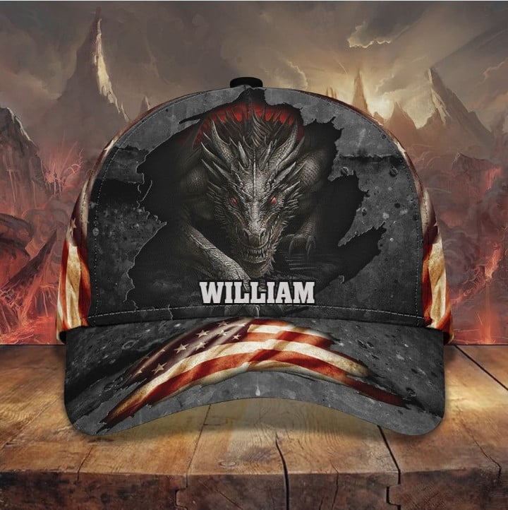 Personalized Dragon Cap American Flag Art Dragon Hat for Him
