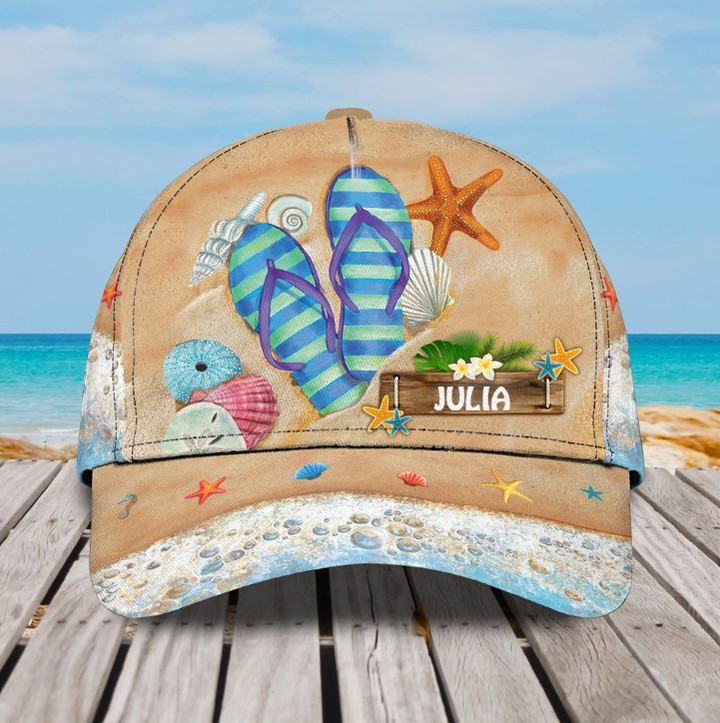 Customized Flip Flop Seashell Beach 3D Baseball Cap for Summer Holiday, Flip Flop Hat for Her