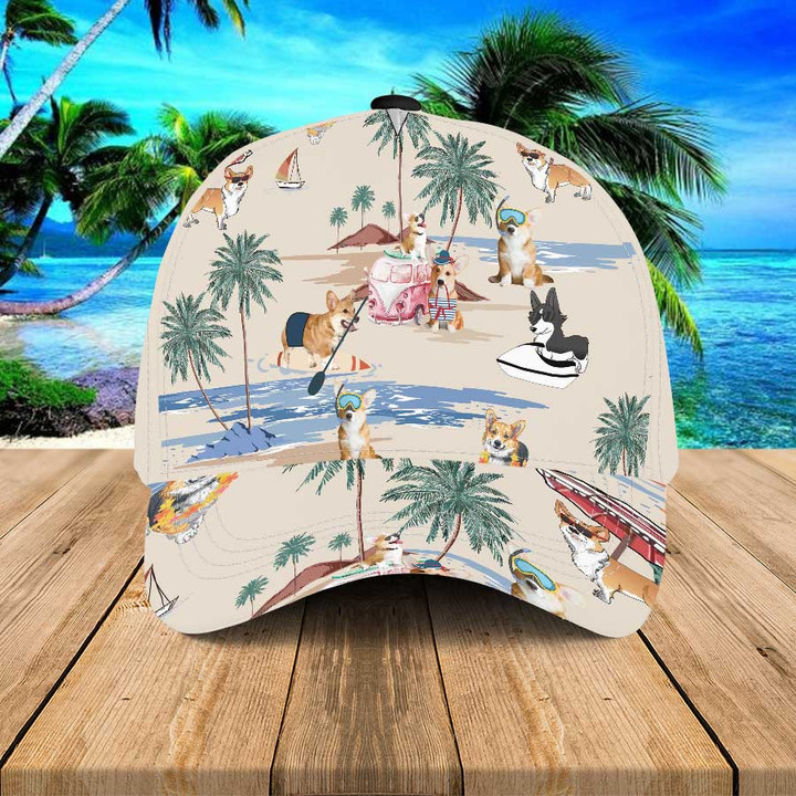 Corgi Summer Beach Hawaiian Cap, Dog Beach Corgi Summer Hats for Corgi Lovers