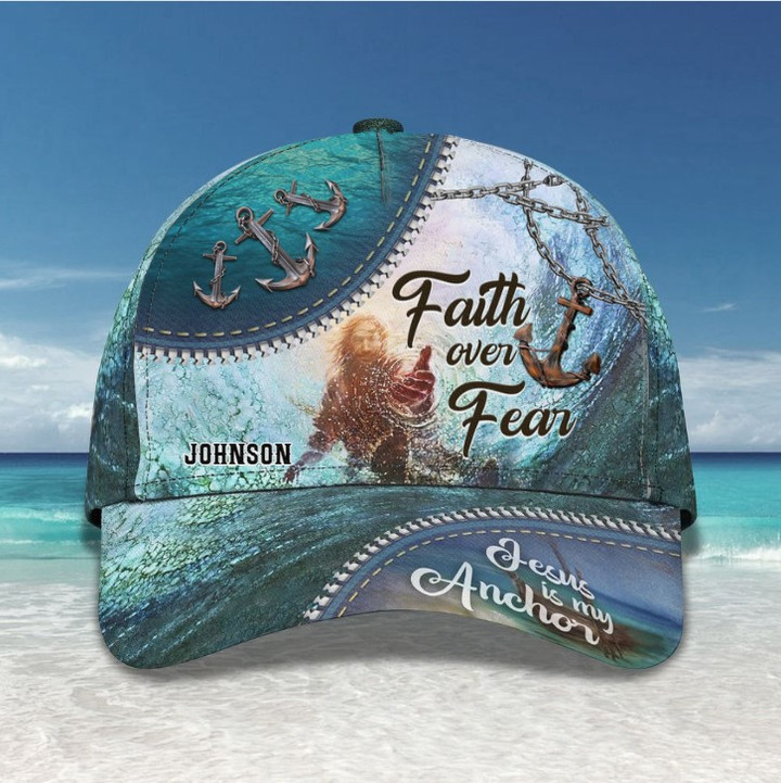 Personalized Jesus is my Anchor Cap, Faith Over Fear Anchor Hat for Man & Women