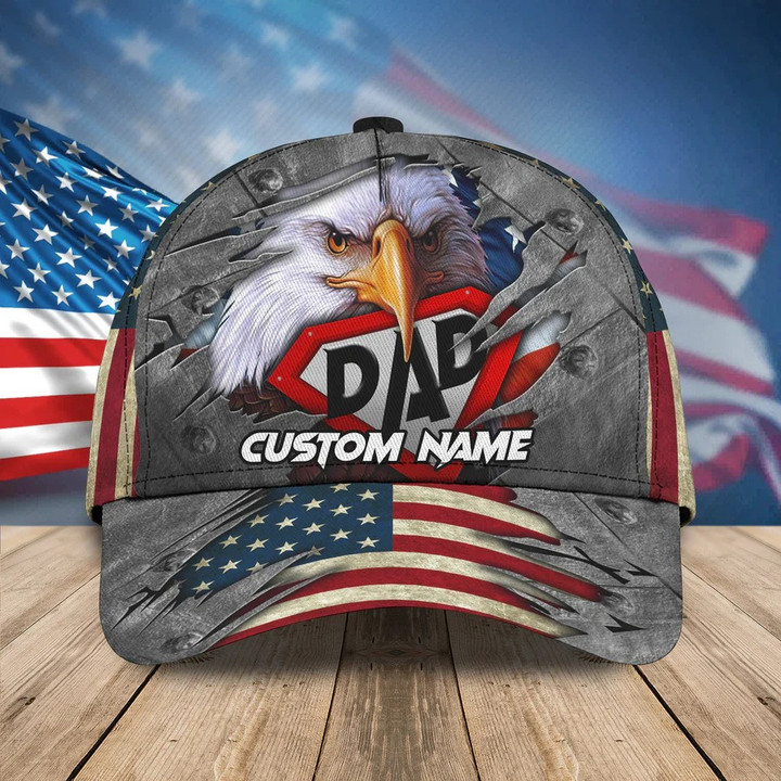 Personalized Eagle American Flag Super Dad Vintage Cap for Father, Eagle Hats