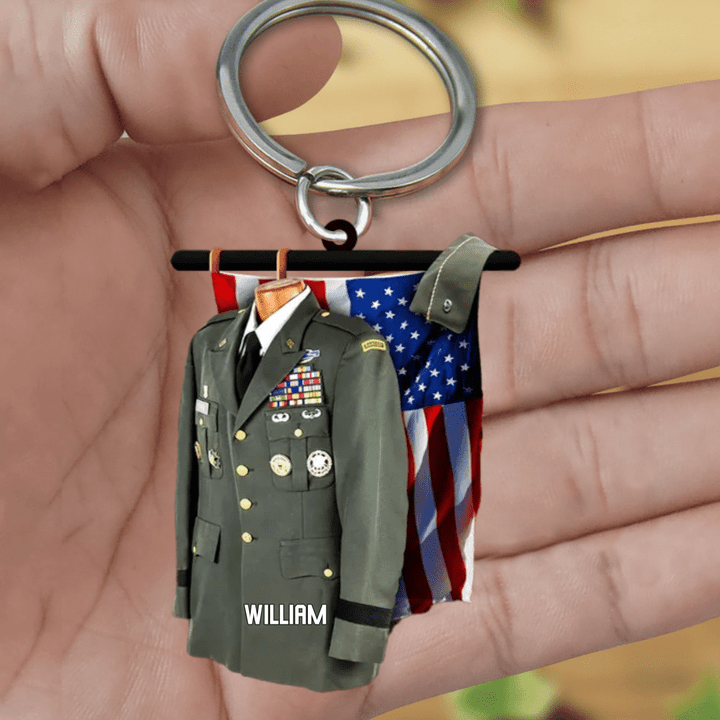 Personalized USA Veteran Acrylic Keychain Custom Name for Him