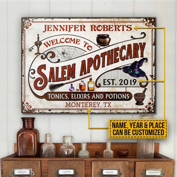 Personalized Witch Salem Apothecary Custom Vintage Metal Signs for Halloween
