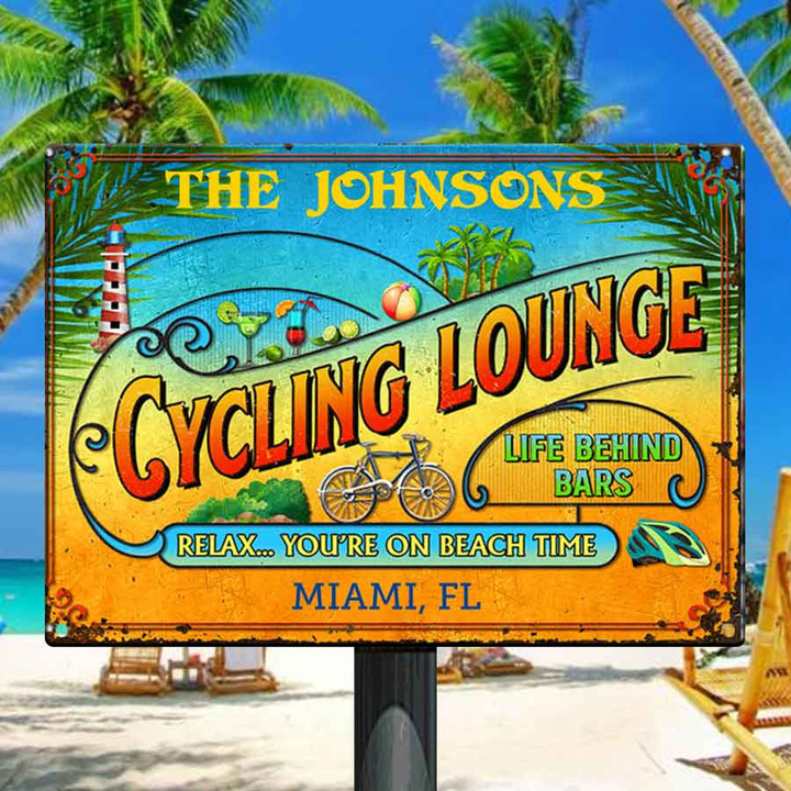 Personalized Cycling Beach Lounge Relax Custom Vintage Metal Signs for Cycle Owner
