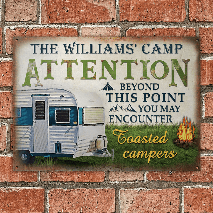 Personalized Camping Attention Campers Customized Vintage Metal Signs