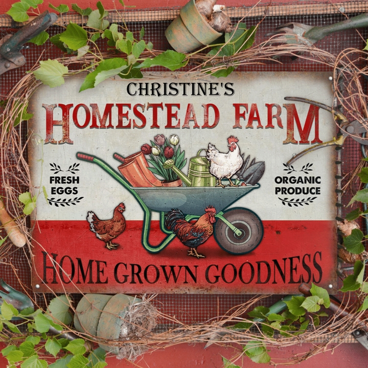 Customized Homestead Farm Sign, Farmhouse Chicken Vintage Metal Signs