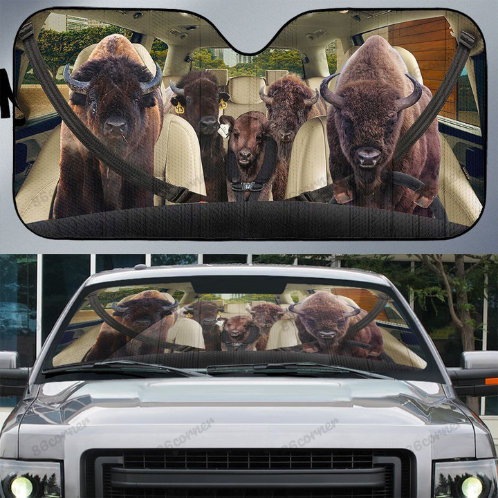 Bison Family Car Sunshade for Bison Lovers Car Protective Sunshade
