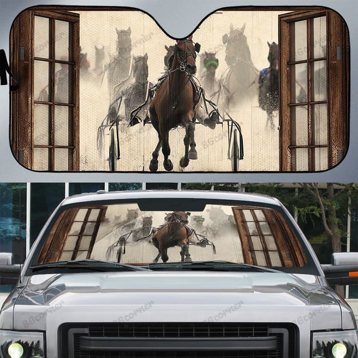 Horse Racing Car Sunshade for Horse Lovers Car Protective Sunshade