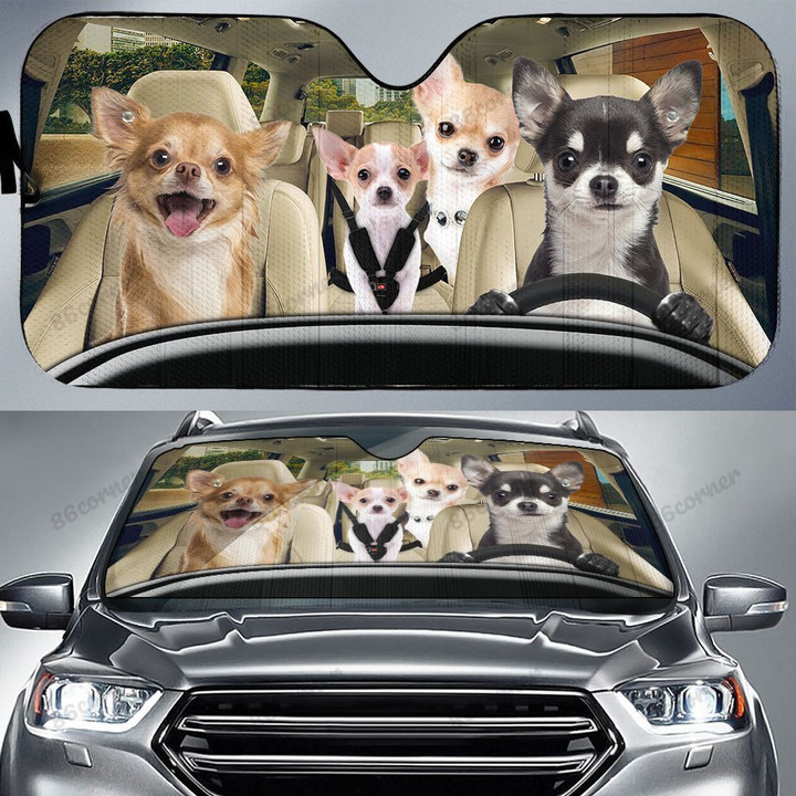 Chihuahua Dog Family Car Sunshade for Chihuahua Lovers Car Protective Sunshade