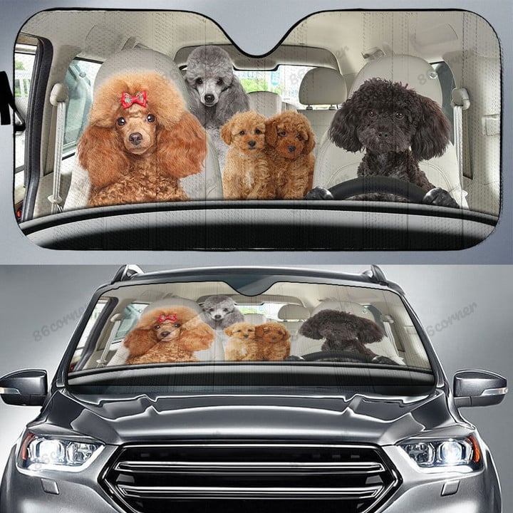 Toy Poodle Family Car Sunshade for Toy Poodle Lovers Car Protective Sunshade