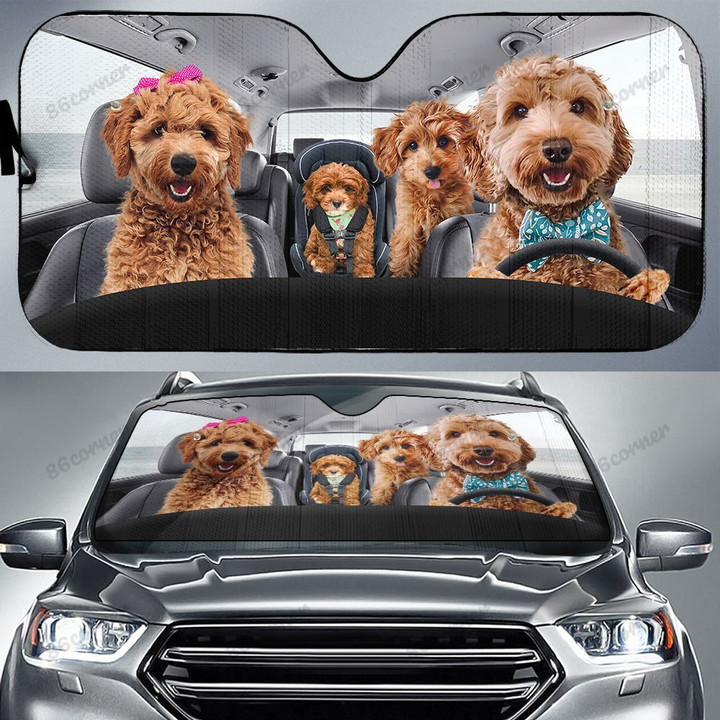 Goldendoodle Family Driving Car Sunshade for Goldendoodle Lovers Car Protective Sunshade