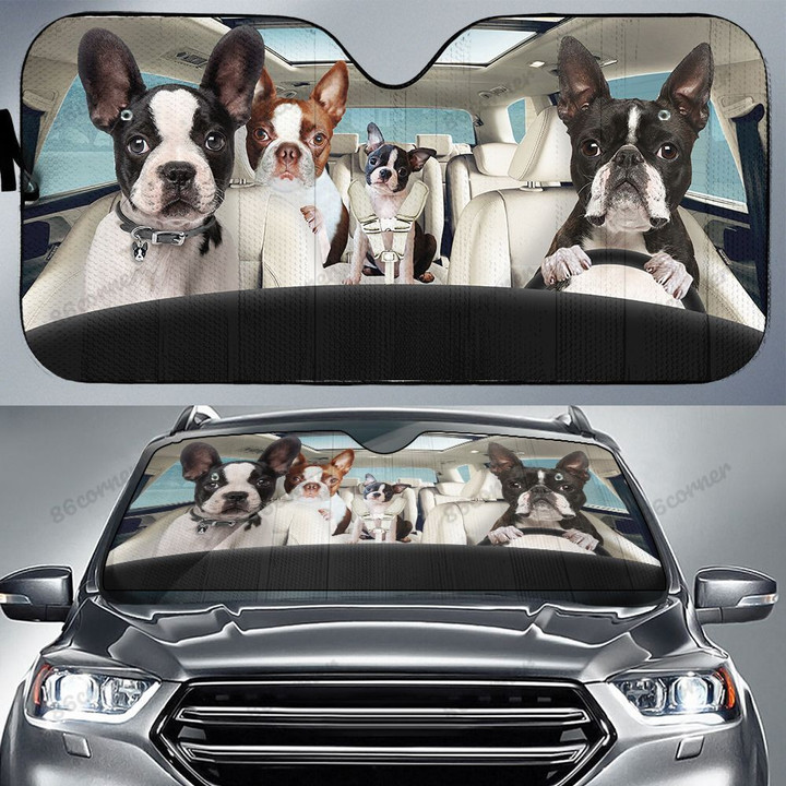 Boston Terrier Family Car Sunshade for Boston Terrier Lovers Car Protective Sunshade