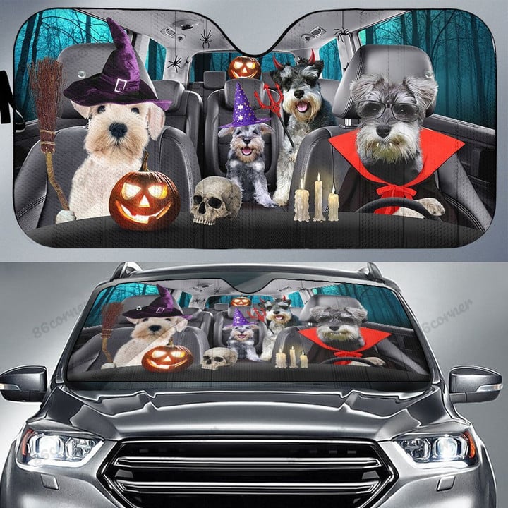 Halloween Version Schnauzers Family Car Sunshade, Schnauzers Witches