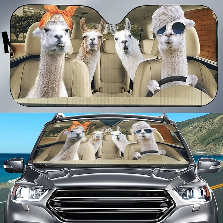 Family Llama Driving Car Windshield Sunshade, Llama Car Sunshade