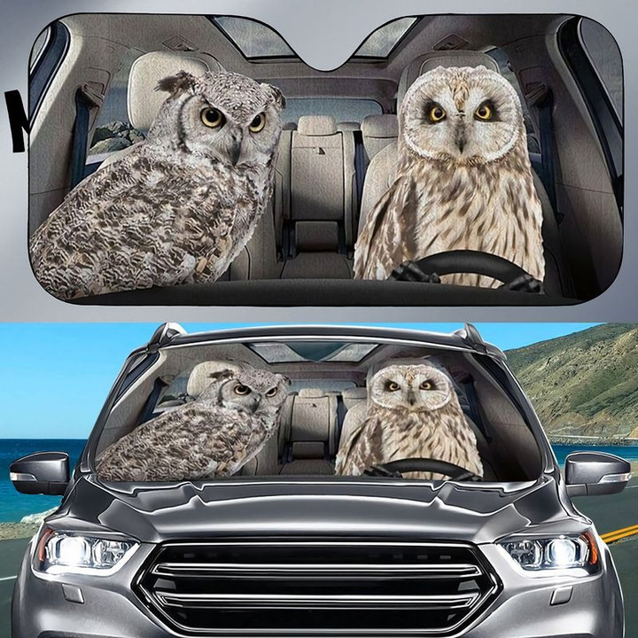 Owl Couple, Owl family Car Sunshade, Owl Windshield Sunshade