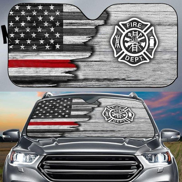 Usa Firefighter Symbol Thine Red Line Flag Auto Sunshade First In Last Out Fireman Windshield Sunshade