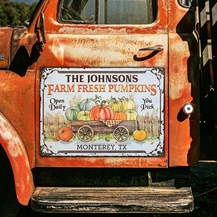 Customized Farm Fresh Pumpkin Vintage Metal Signs, Fall Yard Sign for Pumpkin Harvest Season