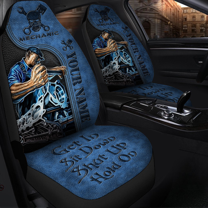 Personalized Name Mechanic Hold on Funny Car Seat Covers