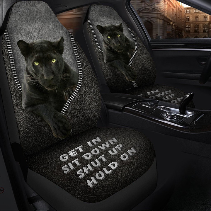 Black Panther Hold on Funny Car Seat Covers Universal Fit Set 2
