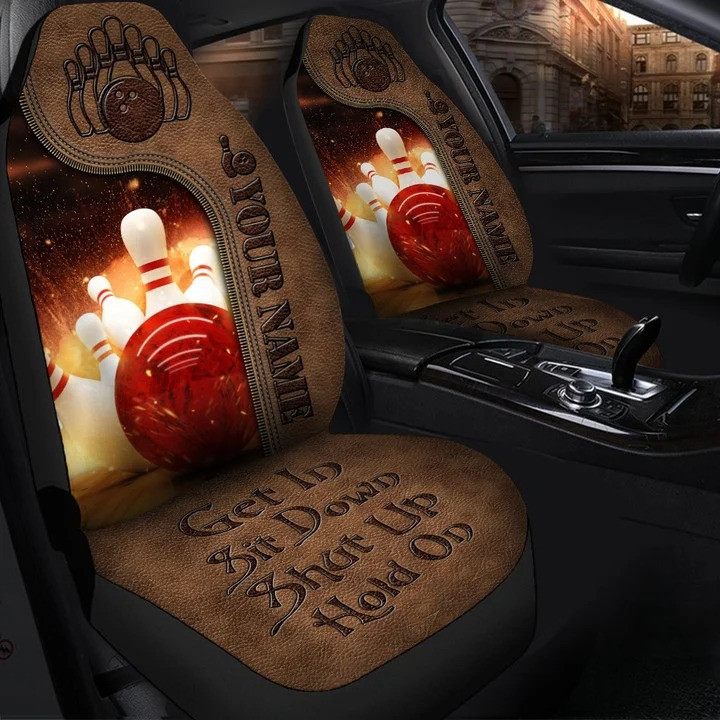 Custom Name Bowling Car Seat Covers Universal Fit Set 2 for Bowling Lovers