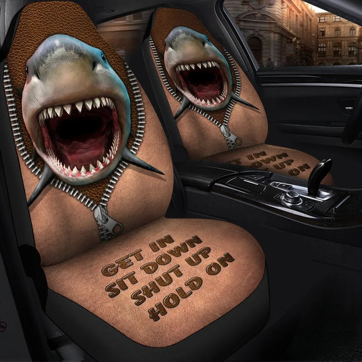 Custom Shark Hold on Funny Car Seat Covers Universal Fit Set 2 for Shark Lovers
