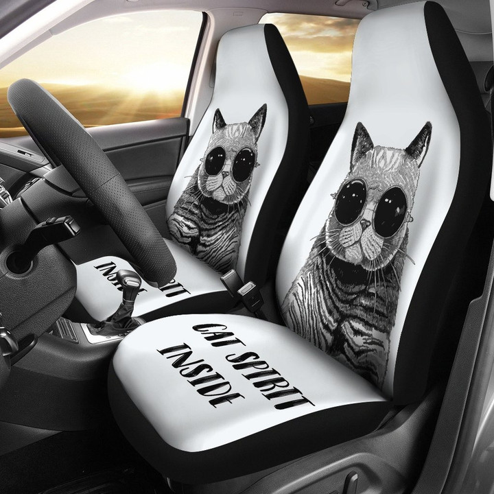 Funny Cat Spirit Inside Car Seat Cover Universal Fit Set 2