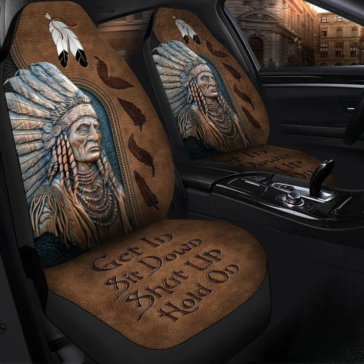 Native Chief Hold on Funny Car Seat Covers Universal Fit Set 2