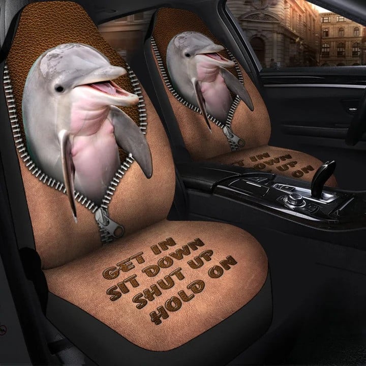 Dolphin Hold on Funny Car Seat Covers Universal Fit Set 2