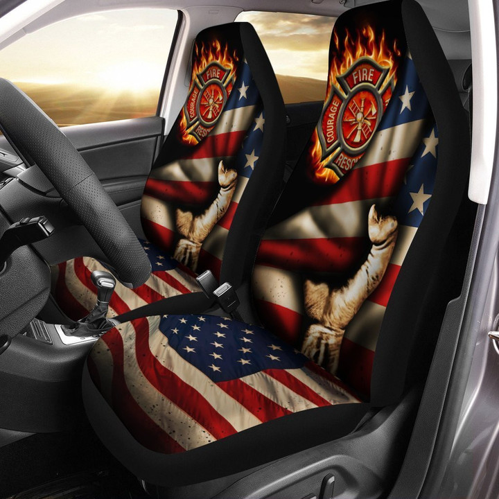 Firefighter Car Seat Covers Custom American Flag Cool Car Accessories Gift Idea - Gearcarcover - 1
