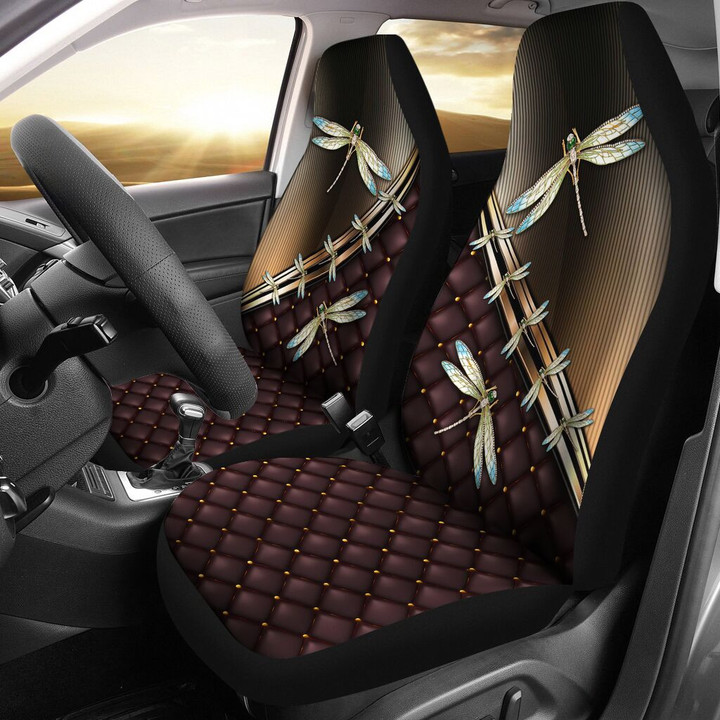 Dragonfly Gold Metal Black Quilted Car Seat Covers