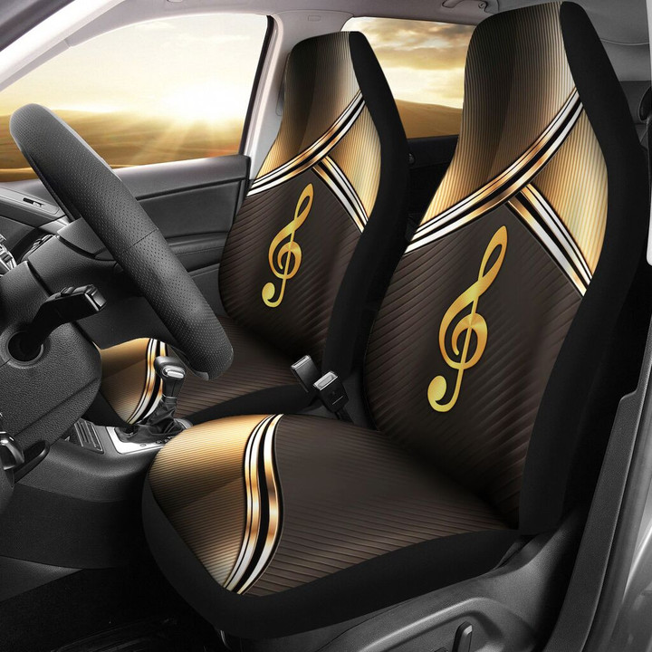 Music Gold Plated Metal Texture Car Seat Set Of Two, Carseat Covers, Automotive Seat Covers