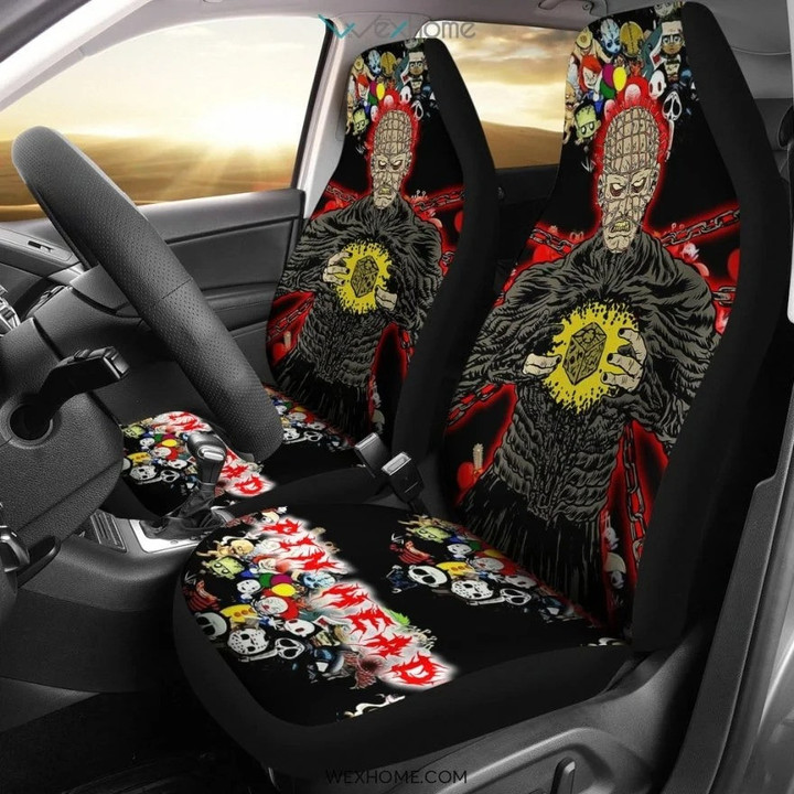 Pinhead And Chibi Horror Villains Characters Seat Cover for Halloween