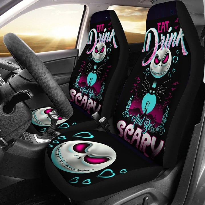 Jack Skellington Scary Halloween Car Seat Covers Universal Fit Set 2