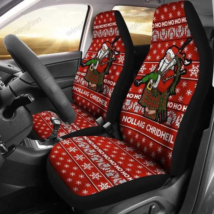 Scotland Santa Claus Car Seat Cover Christmas Car Decor Set 2 Car Seat Protector