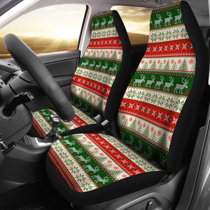 Reindeer Pattern Christmas Car Seat Cover Universal Fit Set 2
